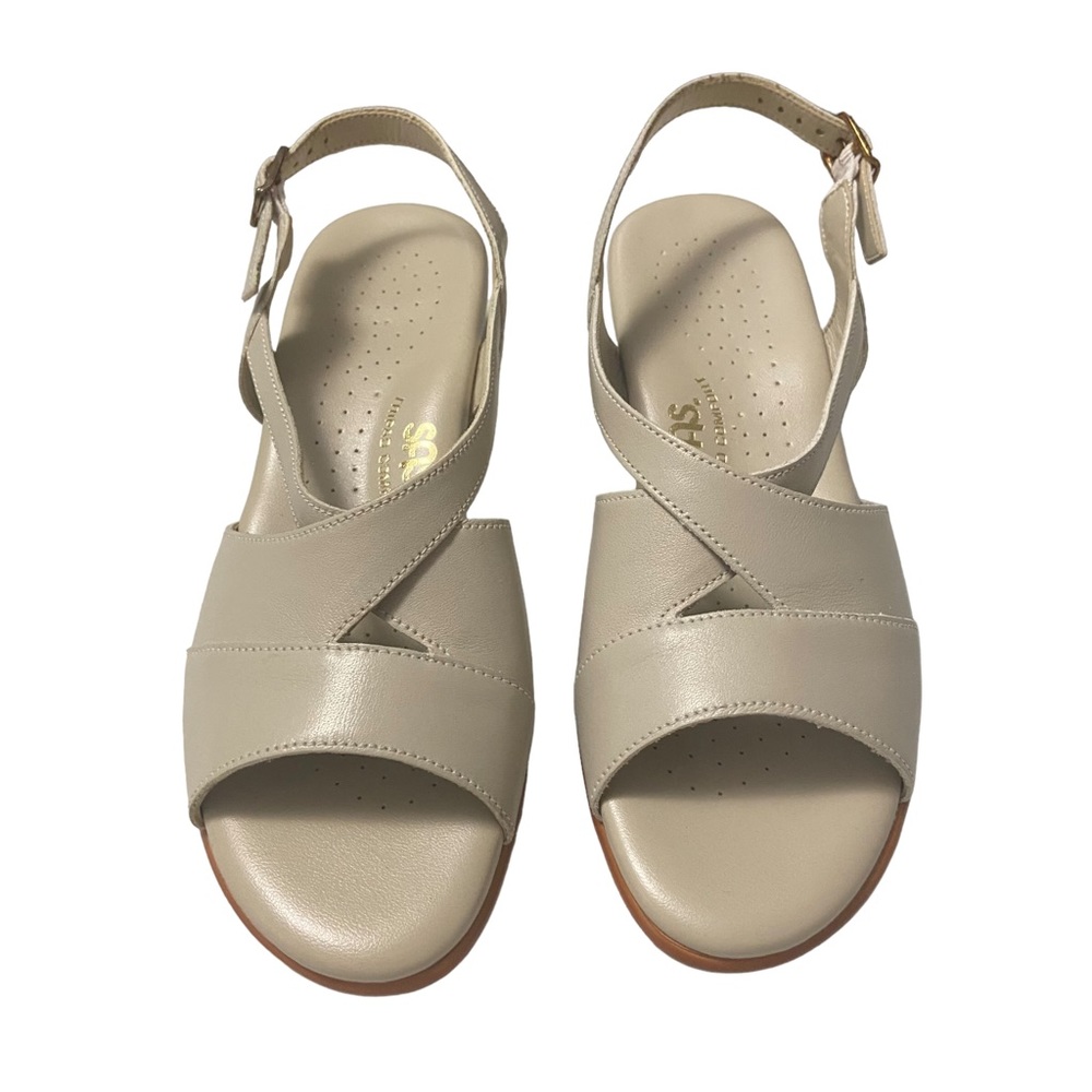 SAS Caress Women’s Wedge Leather Slingback Sandle 7 Narrow Bone